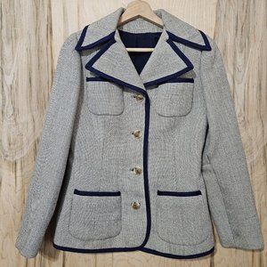 D’Amselle By Mr Max Tan and Navy Wool Sport Blazer Vintage 60s Womens Sz XS/S
